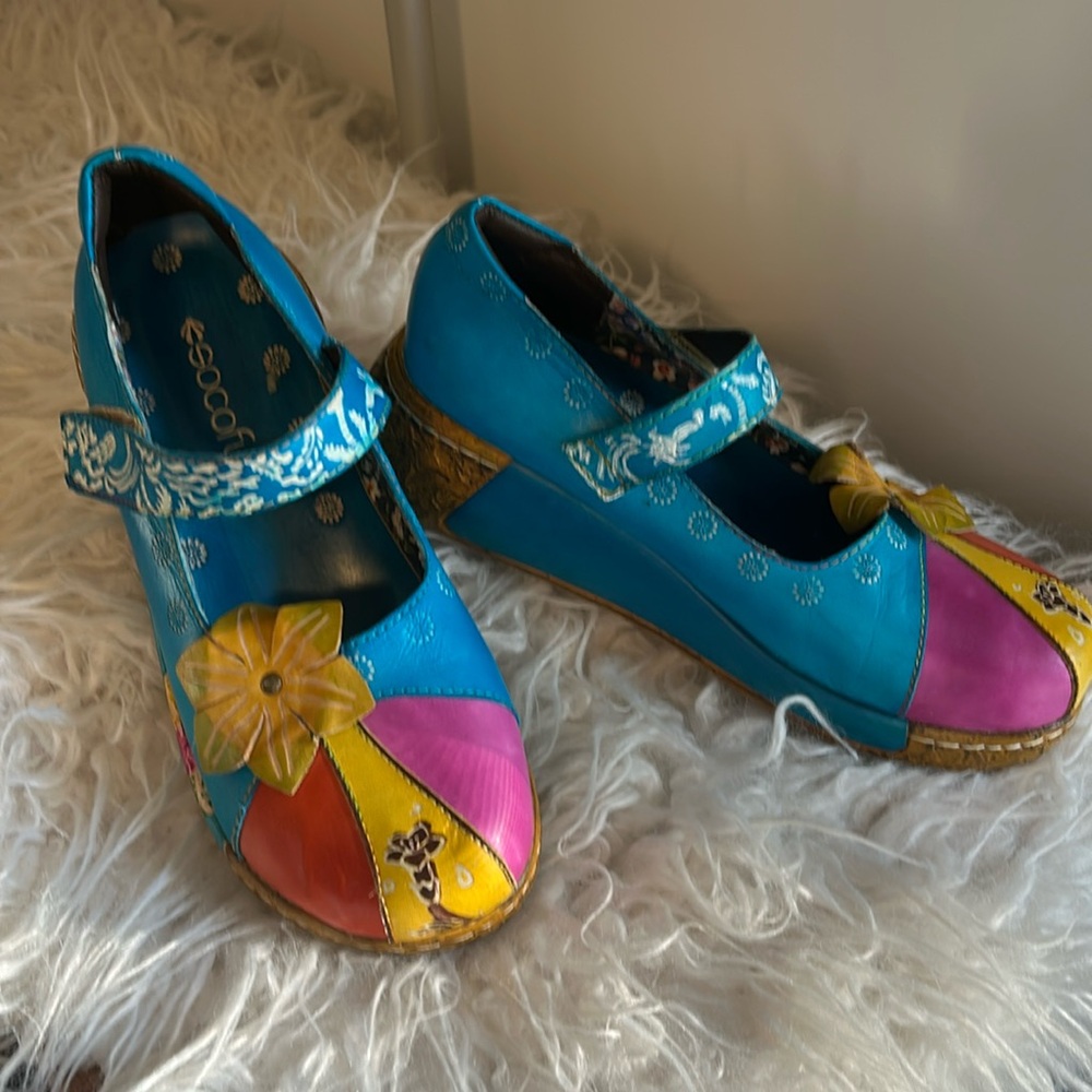 Retro colorful leather sandals by SOCOFY Size 38